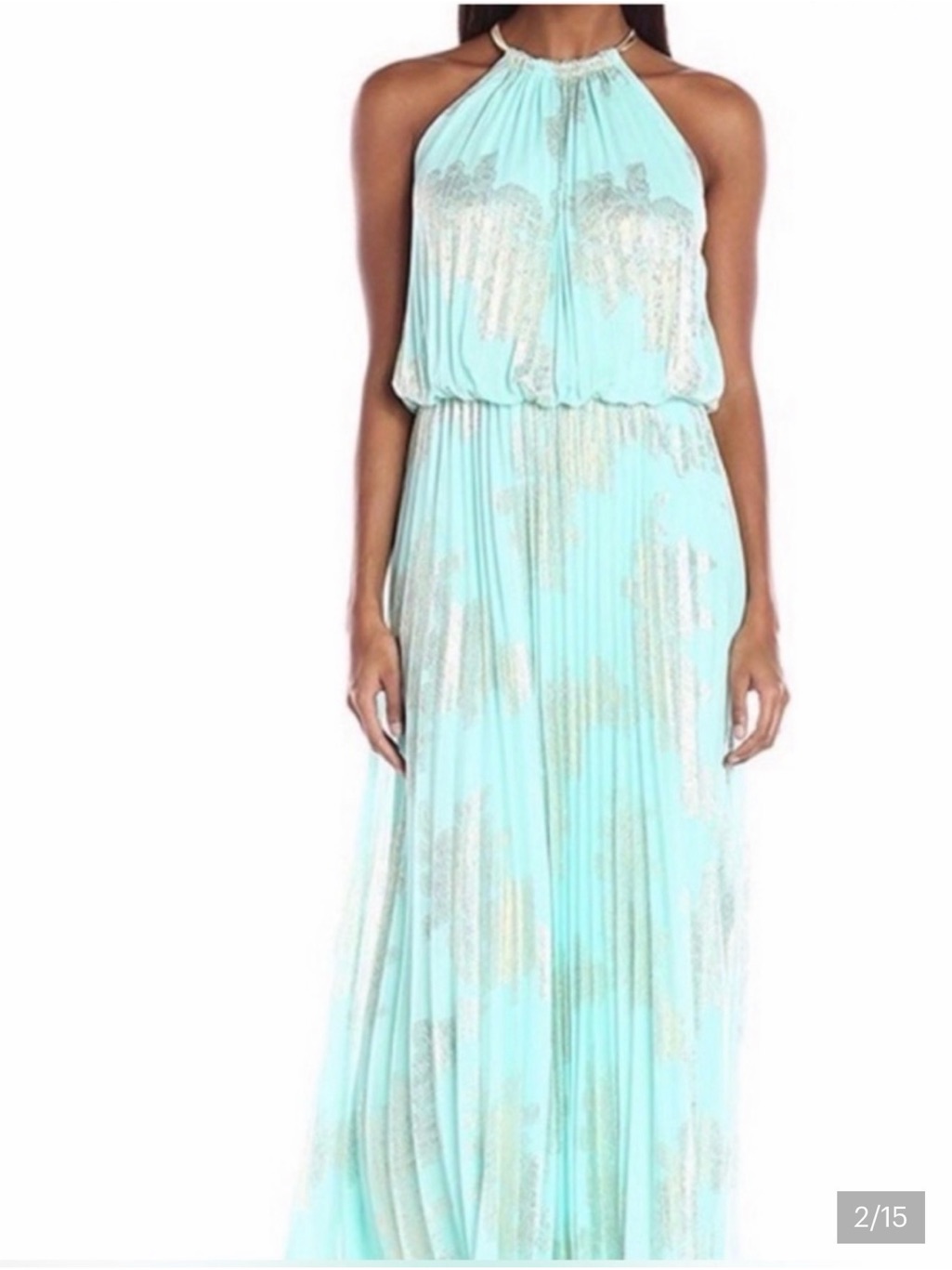 Xscape - Blue Halter Maxi Dress With Metallic Accents